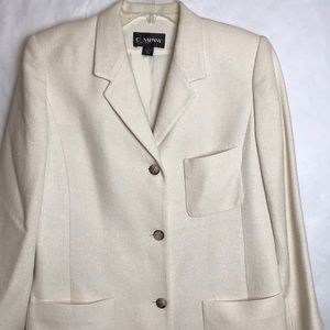 EUC Ellen Tracy 100% silk long blazer padded shoulders pockets size 10